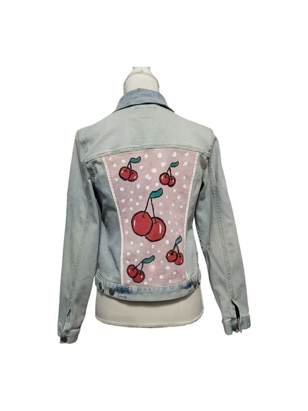 Time And Tru Jean Jacket Medium Cherries Polka Dot